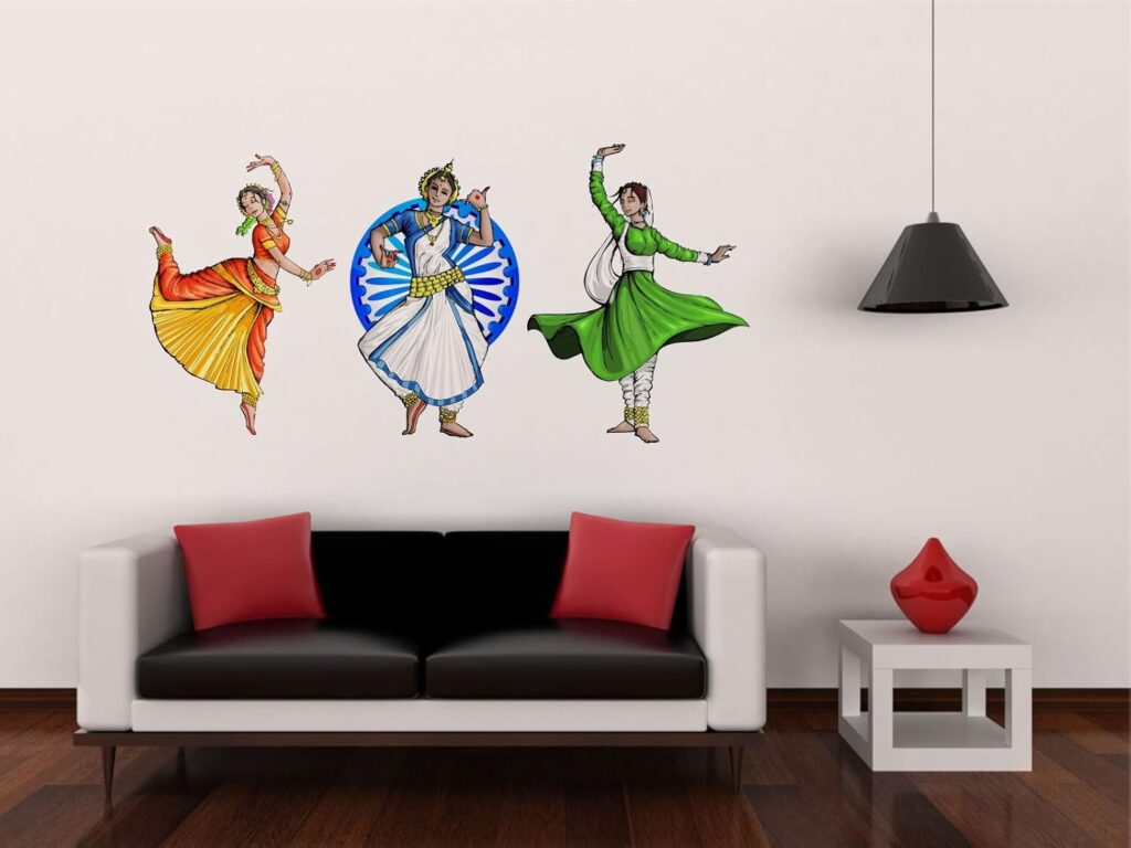 Indian Tri Color Classical Dance ' PVC Vinyl Matte Finish Wall Sticker